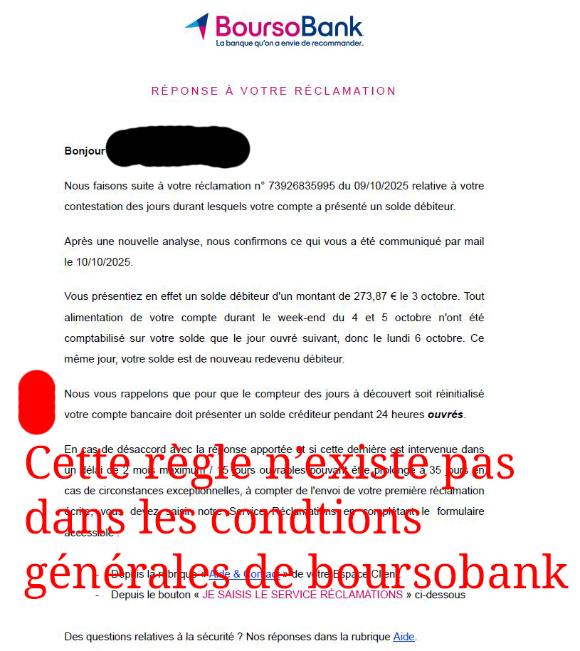 Boursobank invente des règles pour justifier des sanctions contre ses client et réclamer des sommes indues. Mail de preuve.