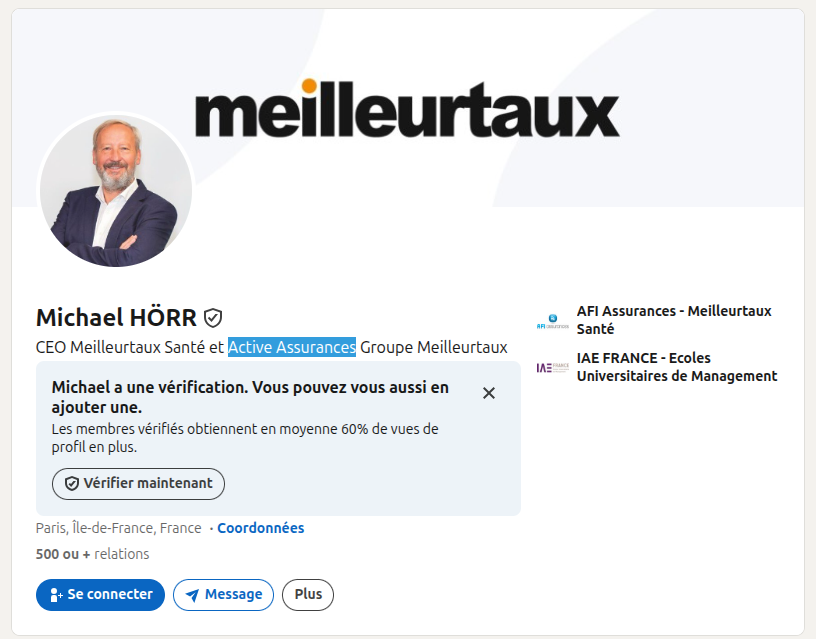 Le profil de Michael Horr sur linkedin indique que ce dernier est le directeur général d'Active Assurances.