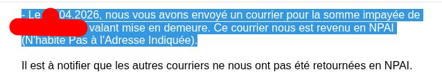 EDF sait qu'il s'agit d'une erreur ponctuelle des services postaux puisque les courriers arrivaient bien avant et après, mais ne prend pas la peine de renvoyer le courrier le plus important. Étonnant.

EDF cherchera à faire oublier ce manquement par la suite en n'évoquant plus le fait qu'ils savaient que le courrier n'est pas arrivé et qu'ils auraient dû le renvoyer.