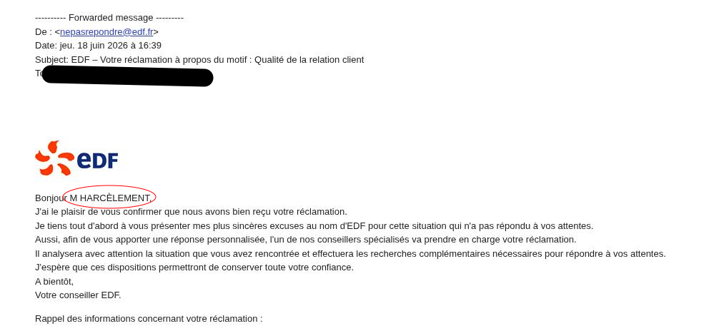 EDF insulte un client par mail. 